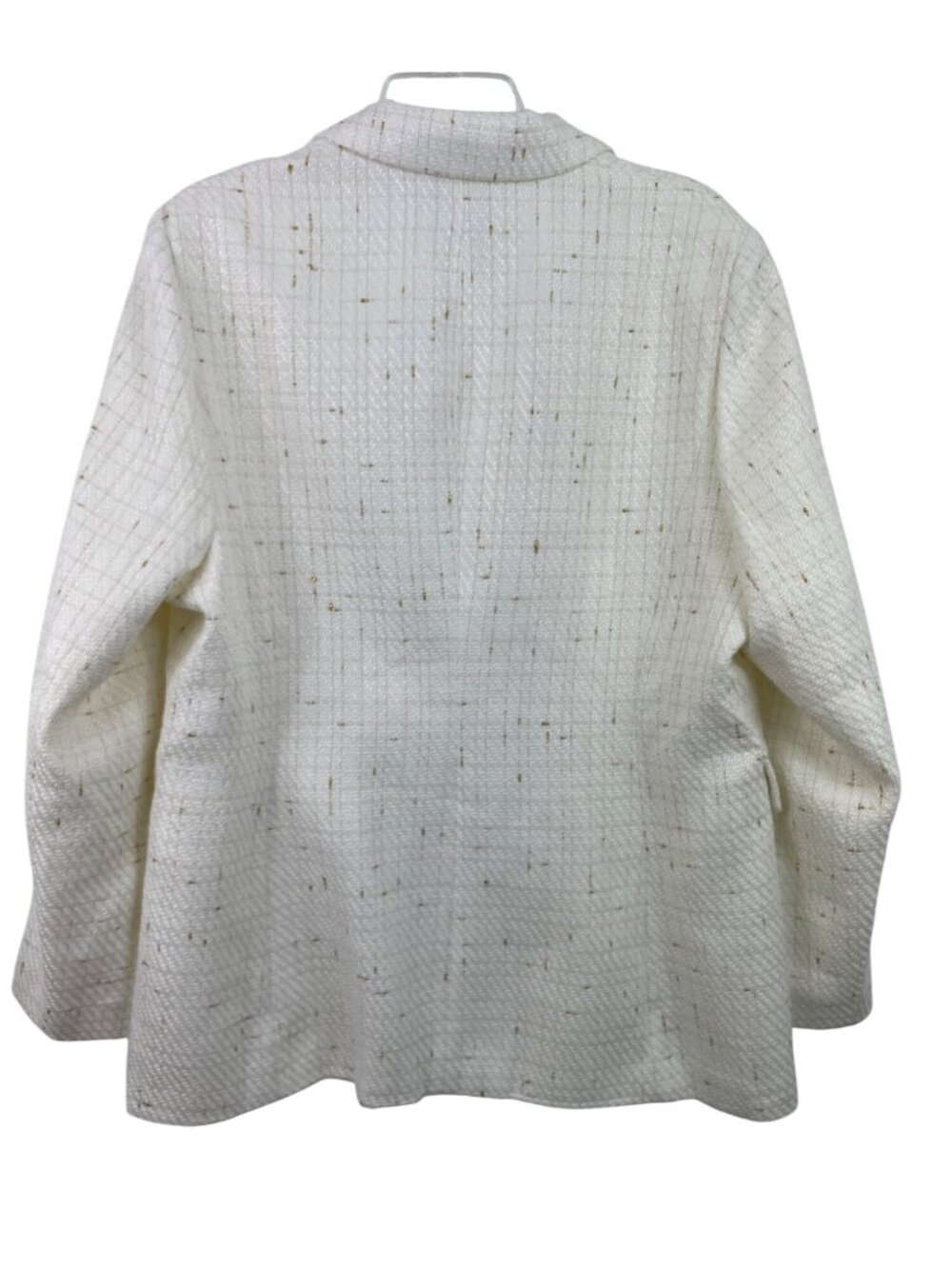 Mina Self Tweed Blazer Jacket Size XXL Ivory Gold Thread Plaid Double Breasted - Picture 2 of 12